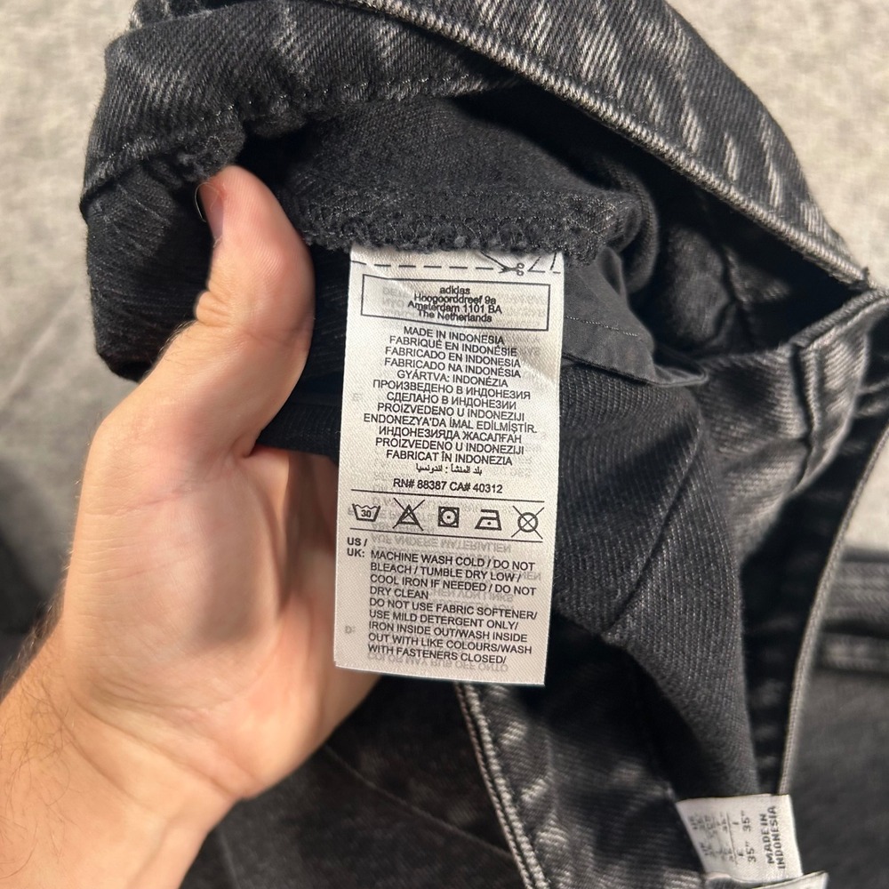 Adidas Wide Leg Jeans Mens 35x30 Washed Black Detail 3-Stripe IT7271 Montreal - Picture 4 of 10